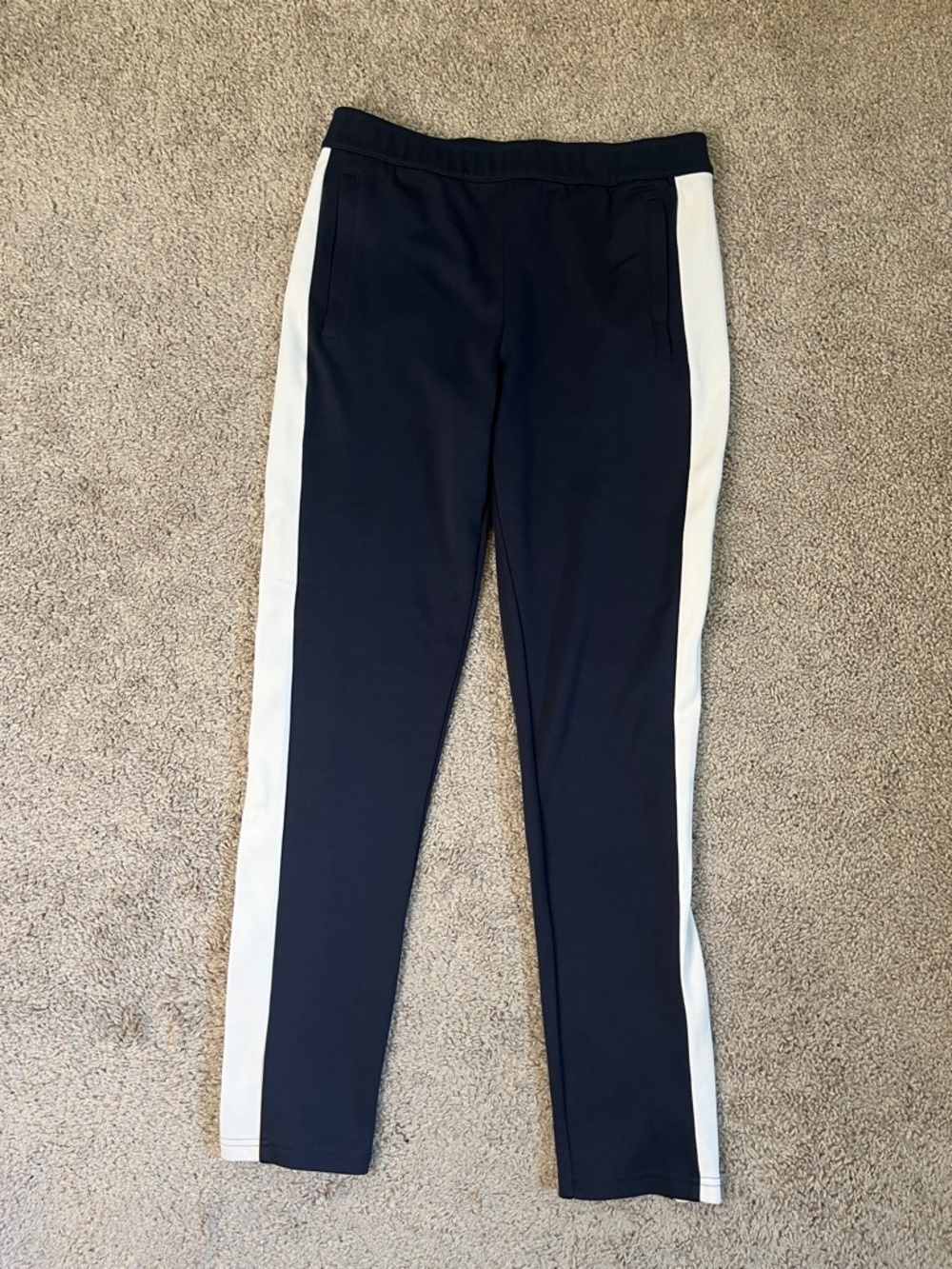 Tory Burch Sport Color Block Track Pants Navy White Stripes Size S Ankle Zipper